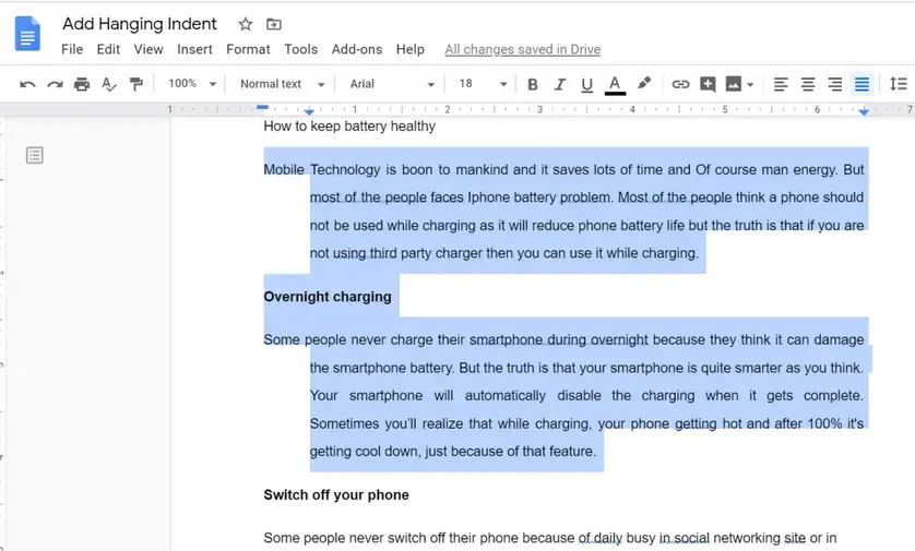 How to do Hanging Indent on Google Docs