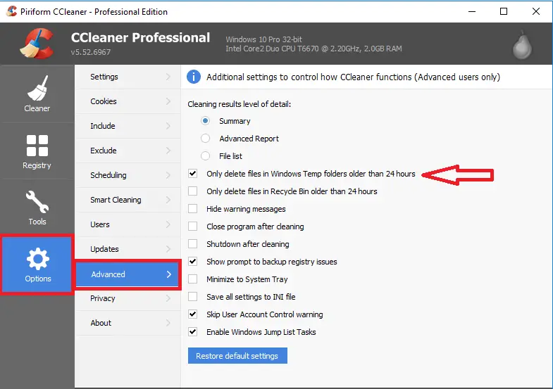 ccleaner to remove temporary files