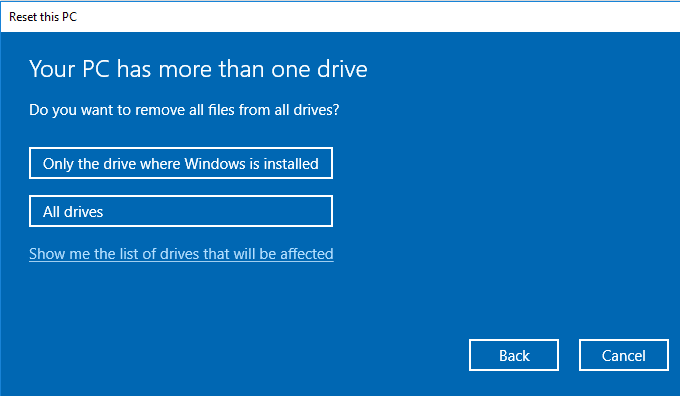 erase hard drive in windows 10