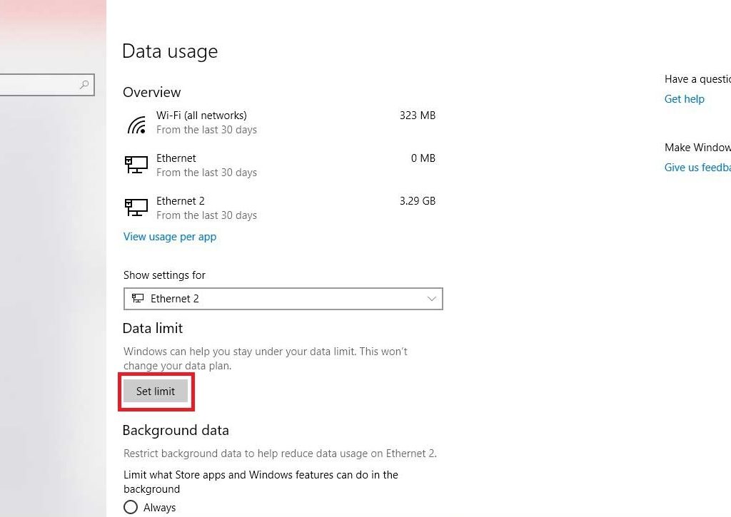 how to check background data usage in windows 10, bandwidth monitor for windows10