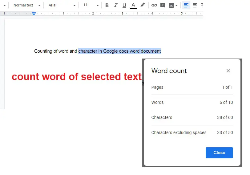 google doc character count, how to check word count on google docs