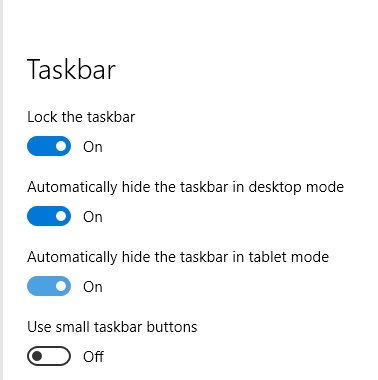 Auto hide taskbar in desktop mode, customize windows 10 taskbar