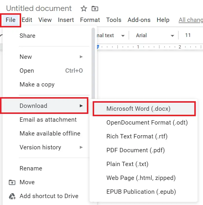 Download Google docs as Microsoft Word document