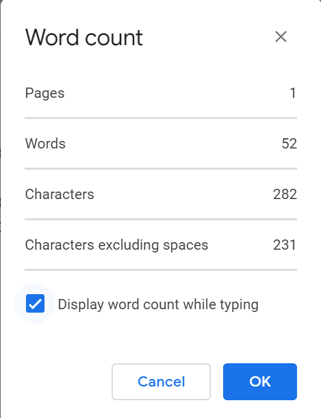 How to find word count on Google Docs while typing