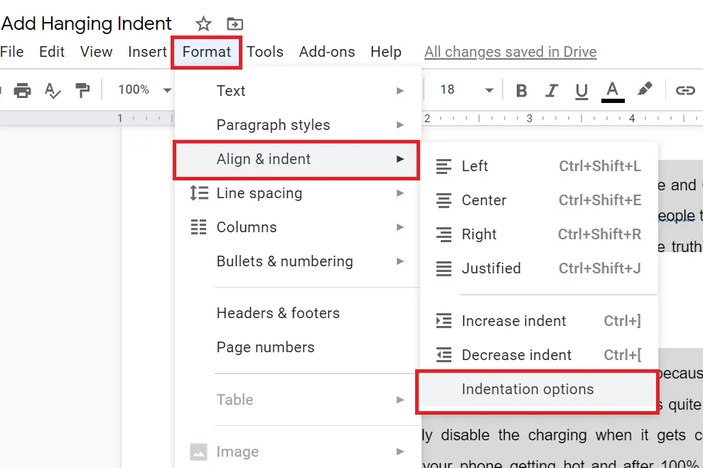 How to do hanging indent on Google Docs