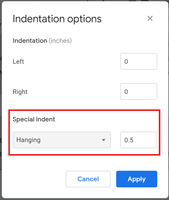 How to do Hanging Indent on Google Docs