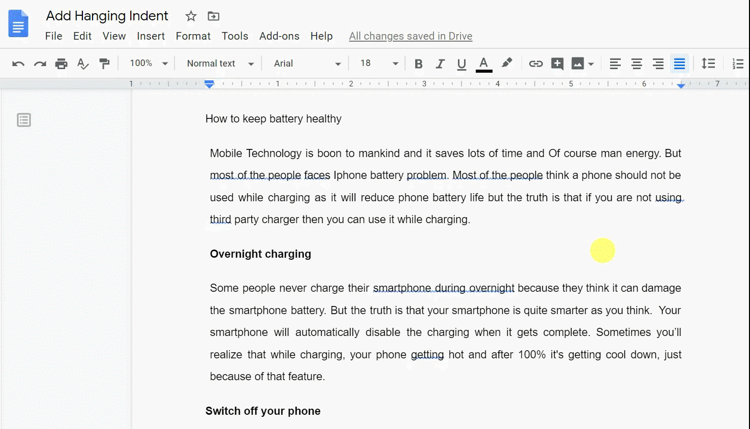 How to make a hanging indent on Google docs