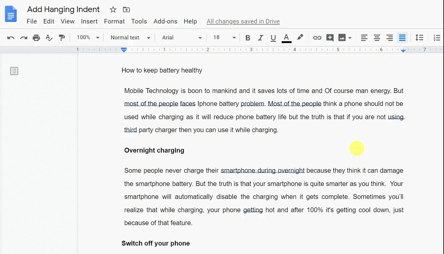 How to do Hanging Indent on Google Docs