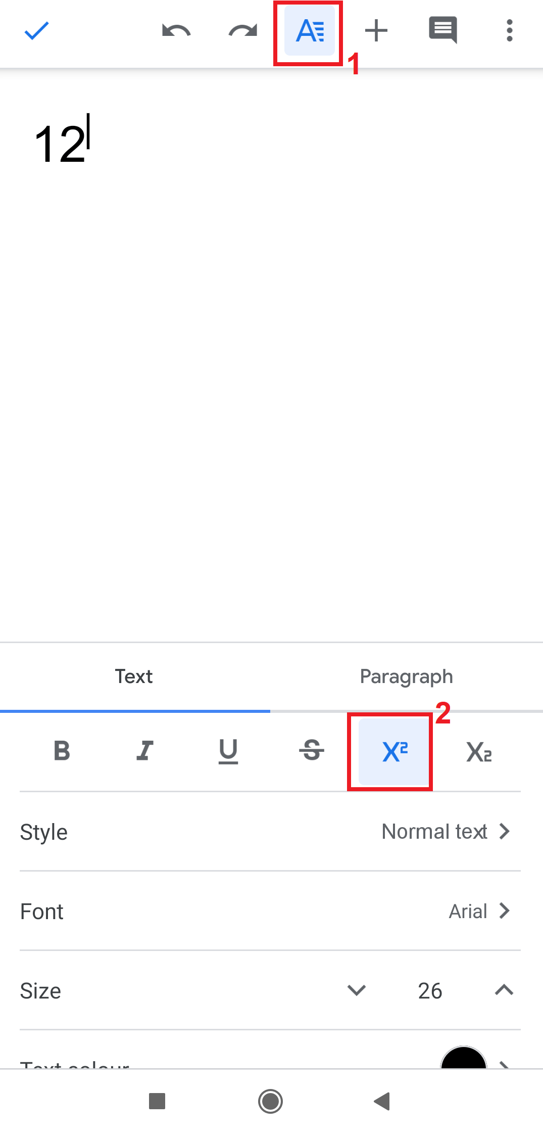 google sheets superscript