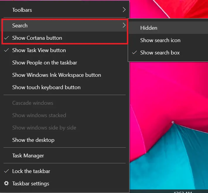 Remove Cortana from Taskbar,remove cortana search bar