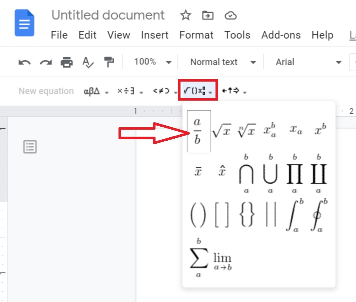 fraction in google docs, how to create a fraction in google docs