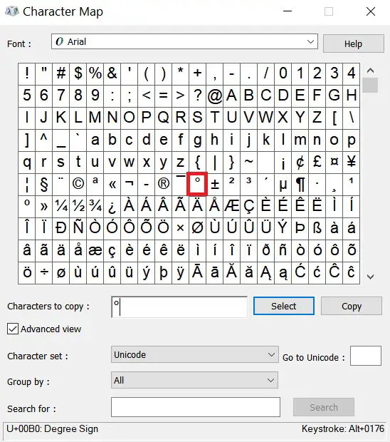How to make a degree symbol in Google docs