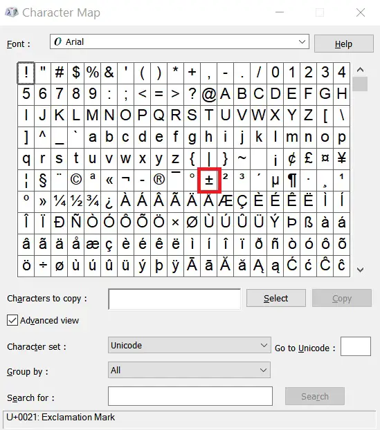 plus-minus-sign-in-word