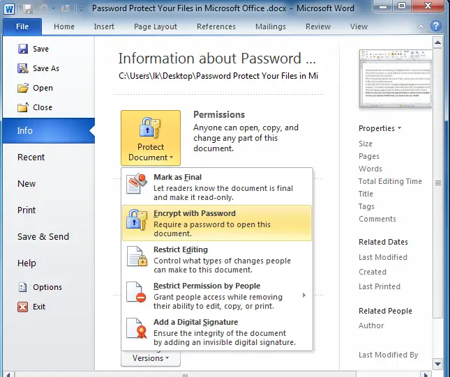 Password Protect Word Document