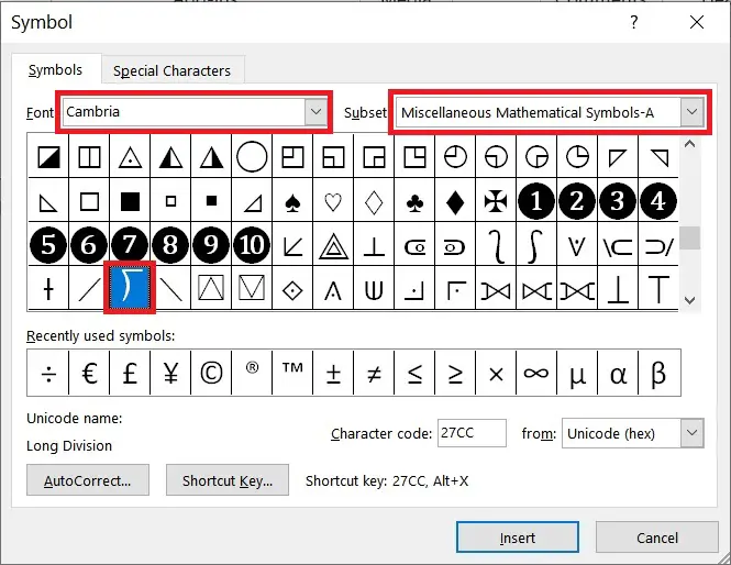 Simbolo De Division En Word - Image to u