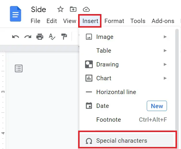 Open special character to type Division symbol in Google Docs
