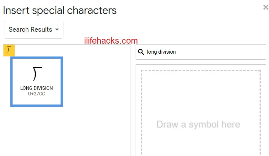 Long division symbol in Google Docs
