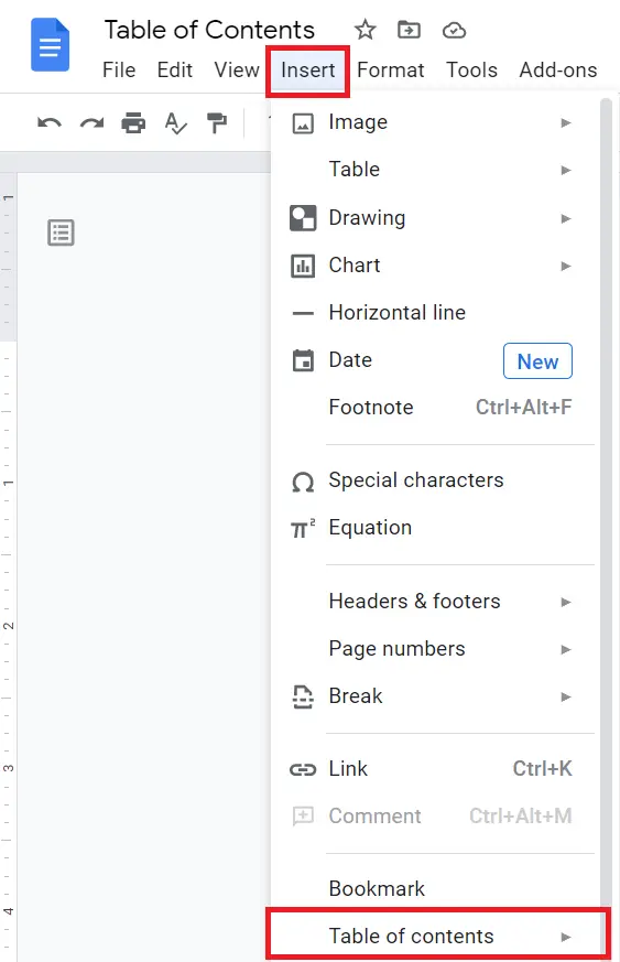 How to make a table of contents in Google Docs