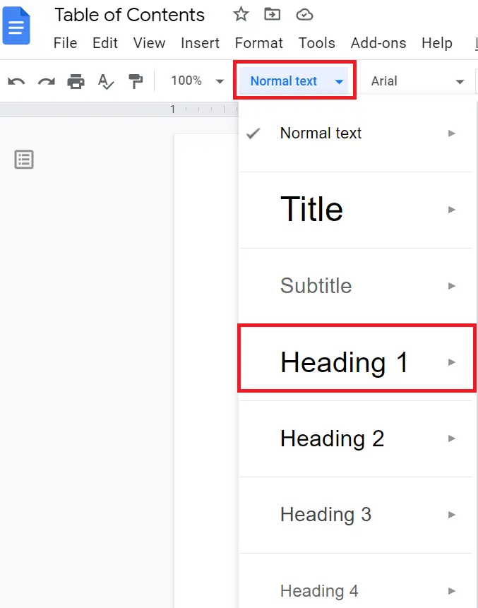 How to use table of contents in Google Docs