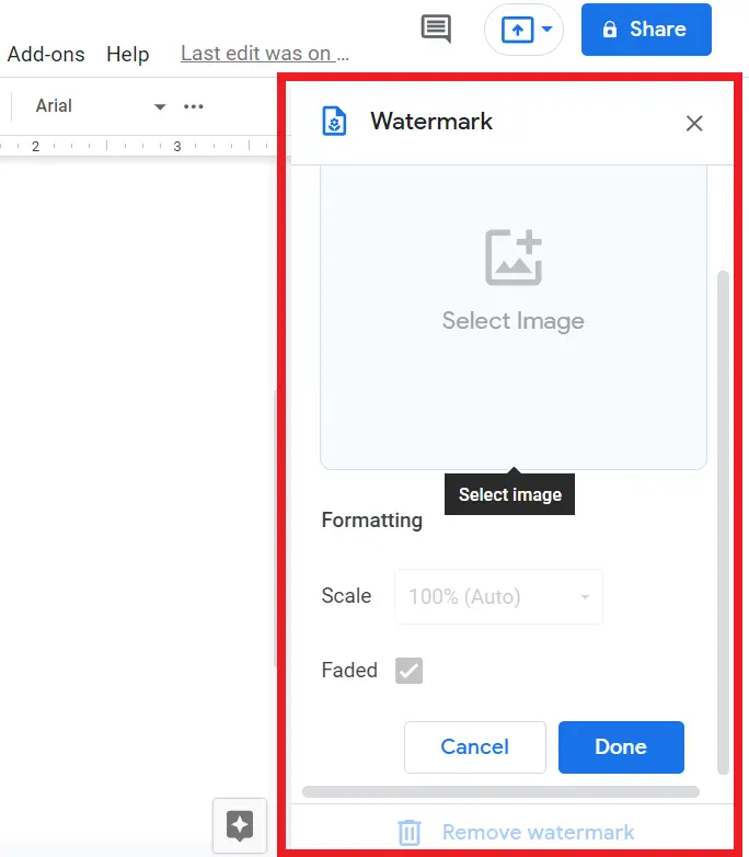 How to add watermark in Google Docs on all pages
