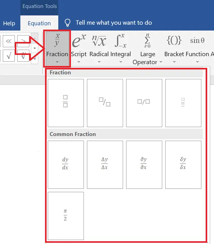 how to make a fraction in word