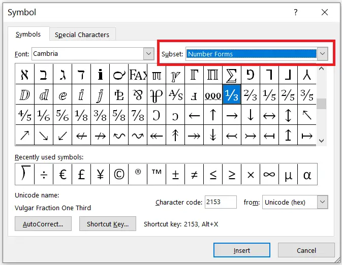 How To Put Fraction Symbol In Word