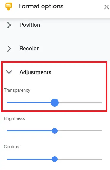 How to make an image semi transparent in Google Slides