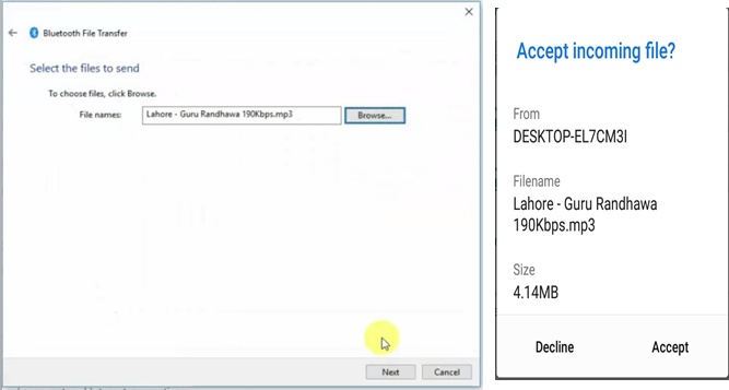 how to send files via bluetooth