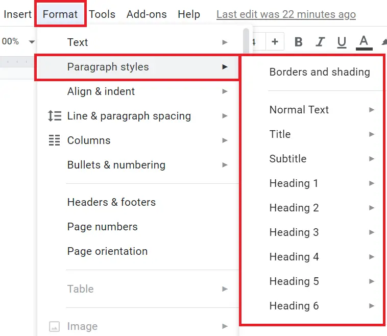 How to add document outline in Google Docs