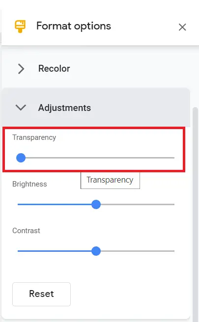 image opacity google slides