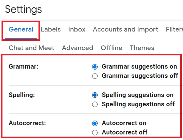 Gmail settings for spell check