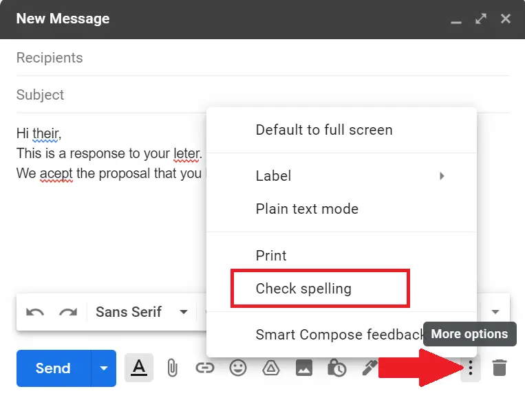 spell check in Gmail before sending