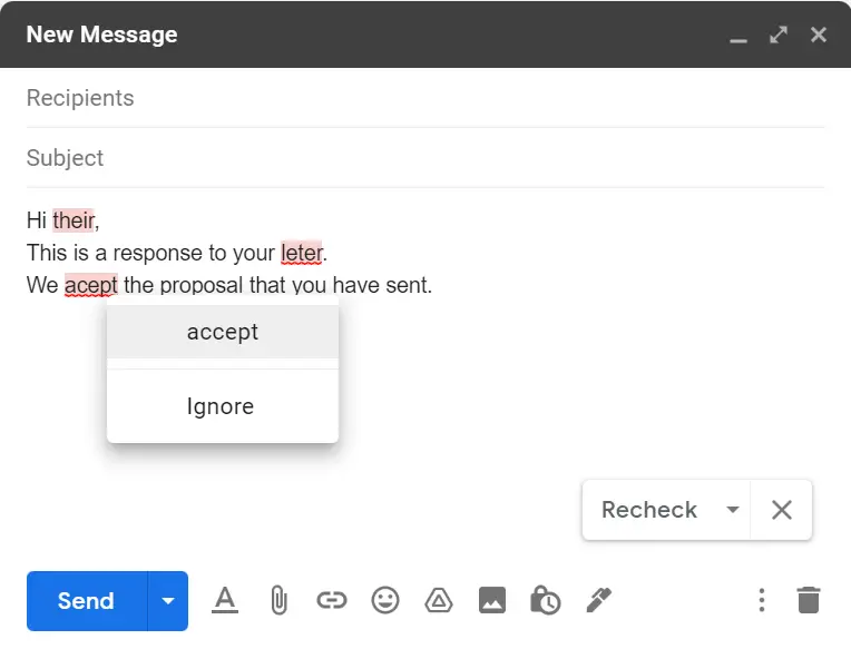 select the correct word in Gmail