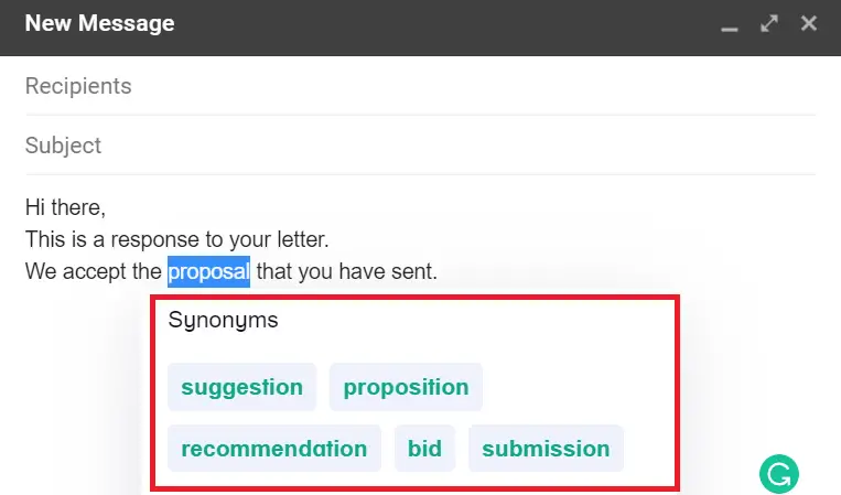 Synonyms suggestions in Gmail