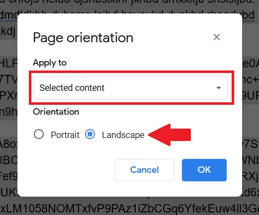 change the page orientation of single page landscape in Google Docs