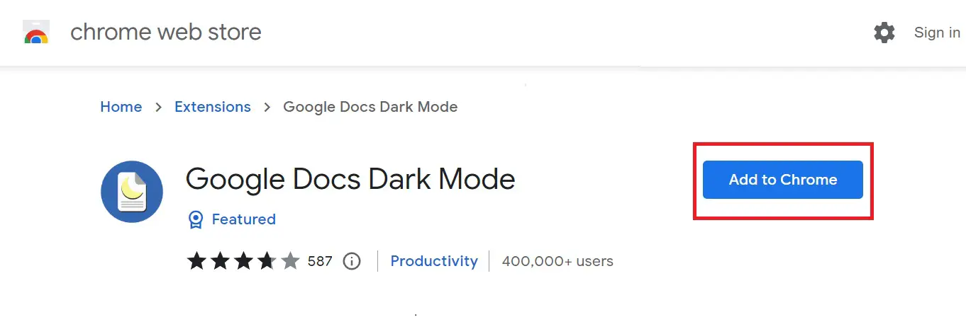 Google Docs dark mode Chrome extension