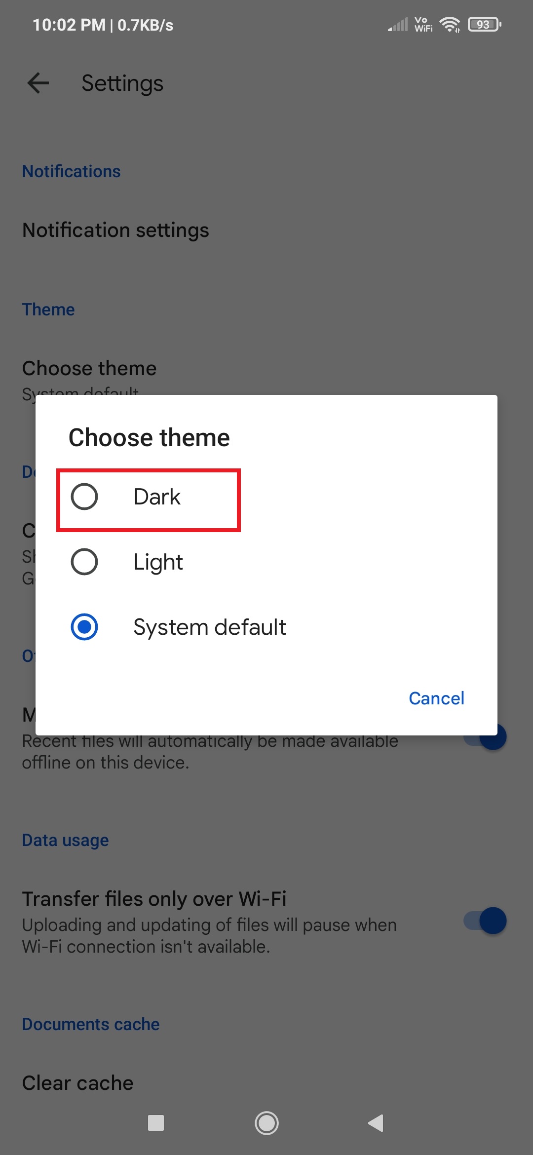 Choose Dark theme