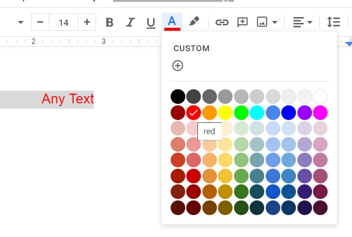 choose the font color from the Text Color option in Google Docs
