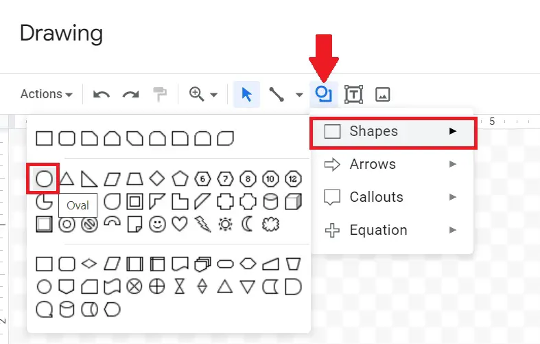 Select the oval shape in google docs