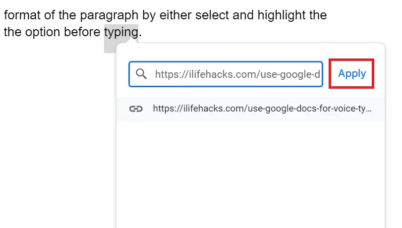 Insert hyperlink in Google Docs