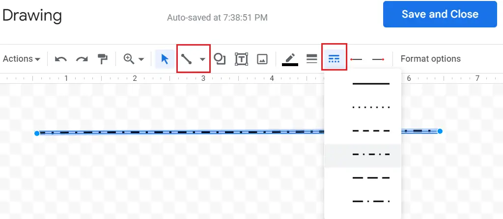 make dotted line in Google Docs with drawing tool