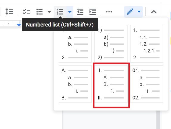 google docs roman numeral page numbers