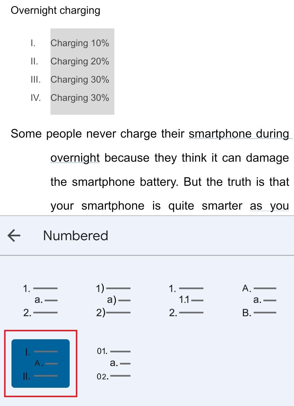 How to get Roman numerals on Google Docs on iPad