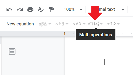 square root in Google Docs