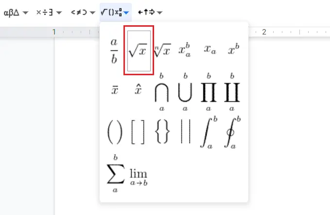 how-to-put-square-root-in-google-docs-symbol