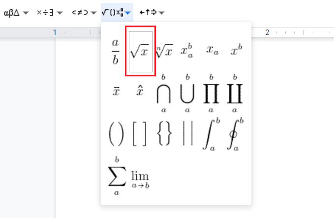 How To Put Square Root In Google Docs Symbol