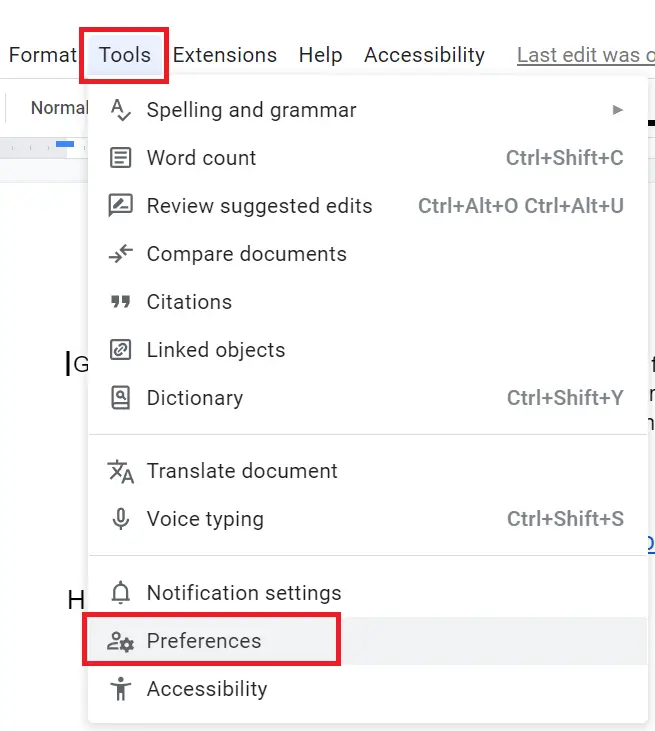 turn off auto capitalization on Google Docs