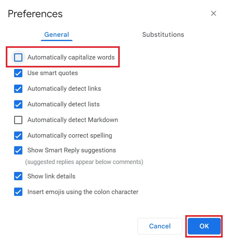 How to turn off auto capitalization on Google Docs