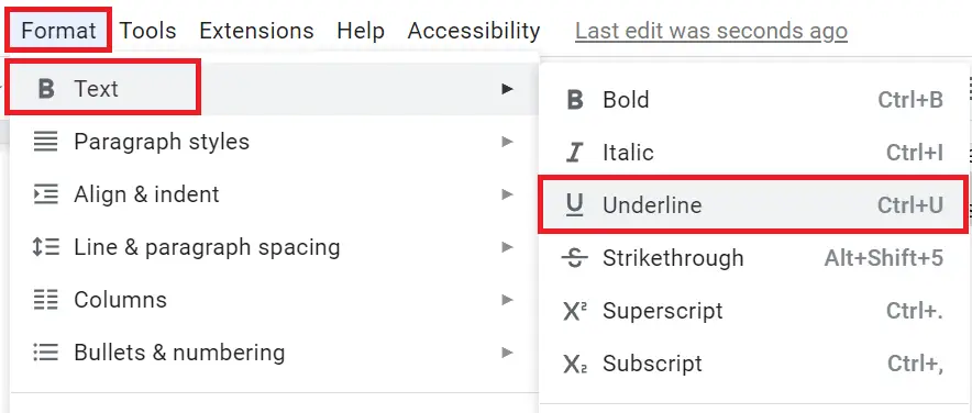 How to Underline in Google Docs using Formatting Option