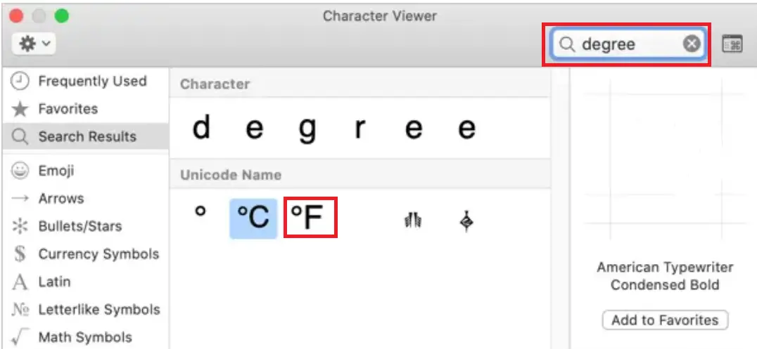 How to type Fahrenheit symbol on Mac
